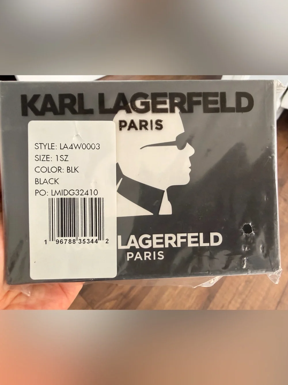 Karl Lagerfeld Black Leather Card Holder with Icon Patch Accent NWT